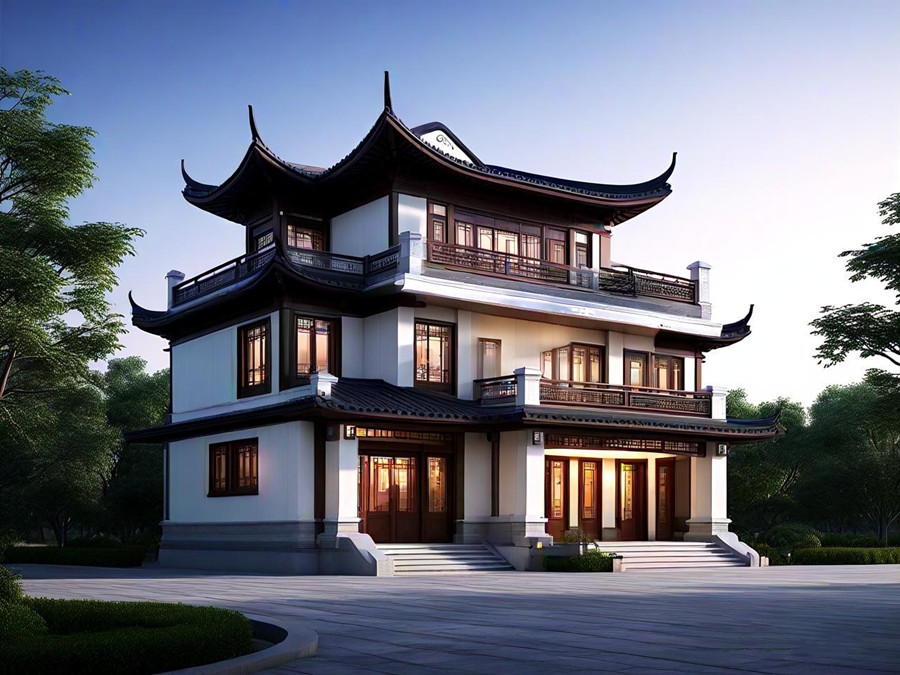 Built three story Chinese style steel structure villa