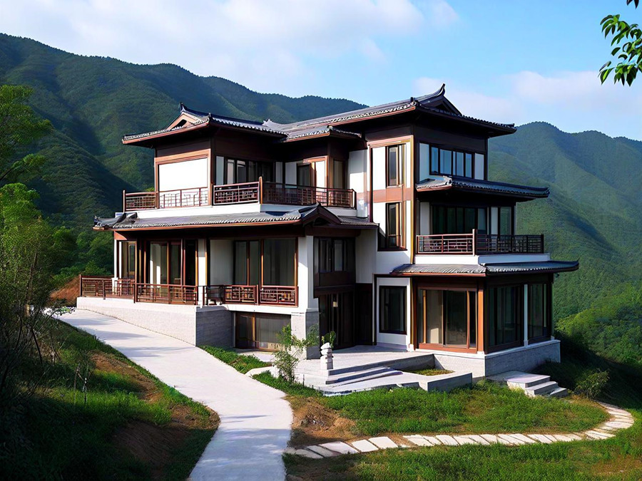 A two-story Zhongshan style steel structure villa built in the mountainous area